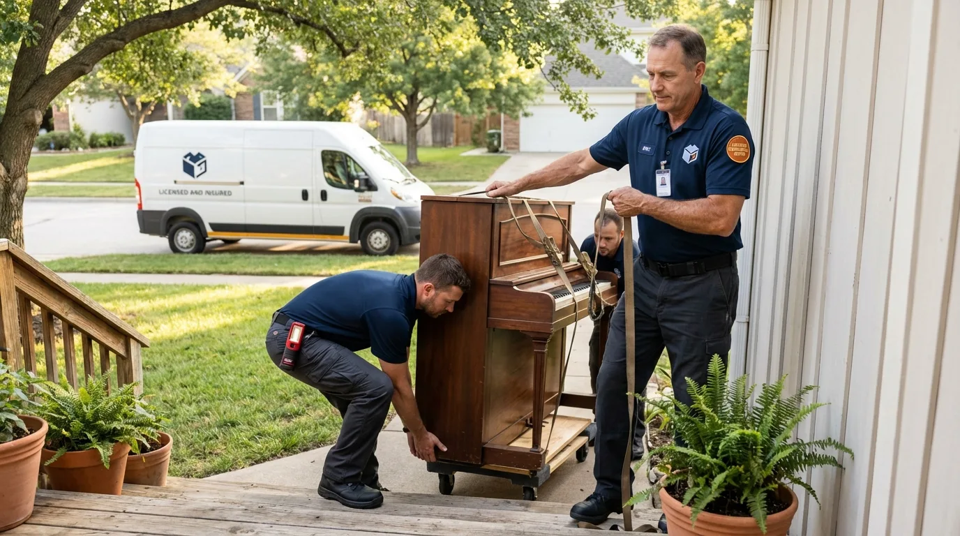 Licensed piano movers securing grand piano in Issaquah, WA