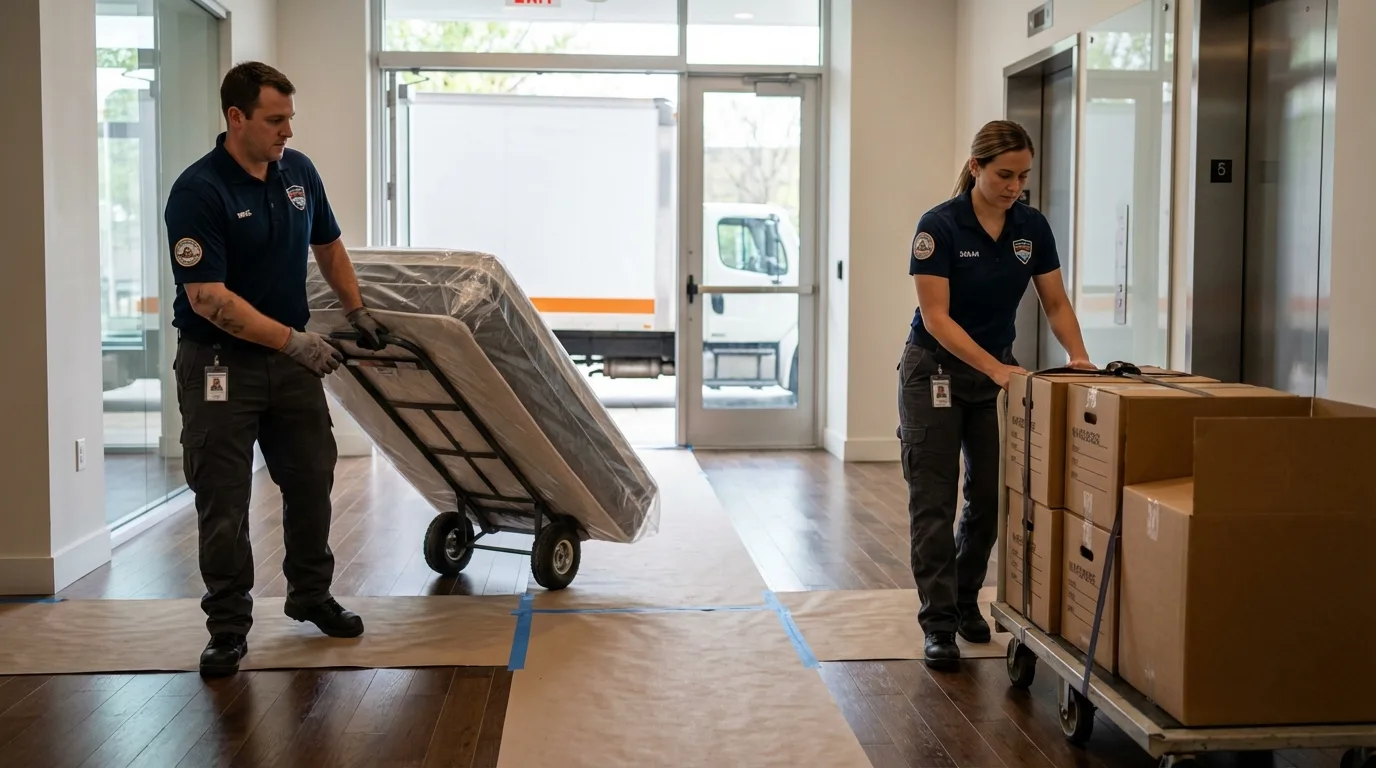 Professional apartment movers loading elevator in Issaquah, WA